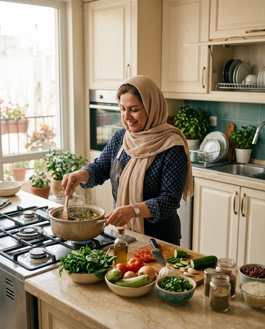 نیرو در حال پخت و پز در آشپزخانهای مدرن