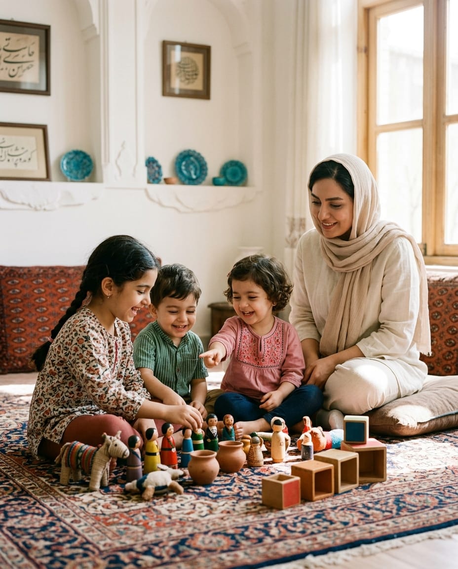 کودکان در حال بازی گروهی زیر نظر پرستار